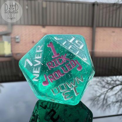 Rick Roll Giant d20 Dice in Green and Pink - Nat 1