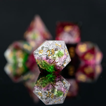 Verdant Bloom Shattered Glass Dice Set