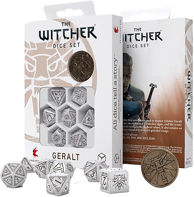 DnD Witcher Dice Set - White and Black - Witcher Coin