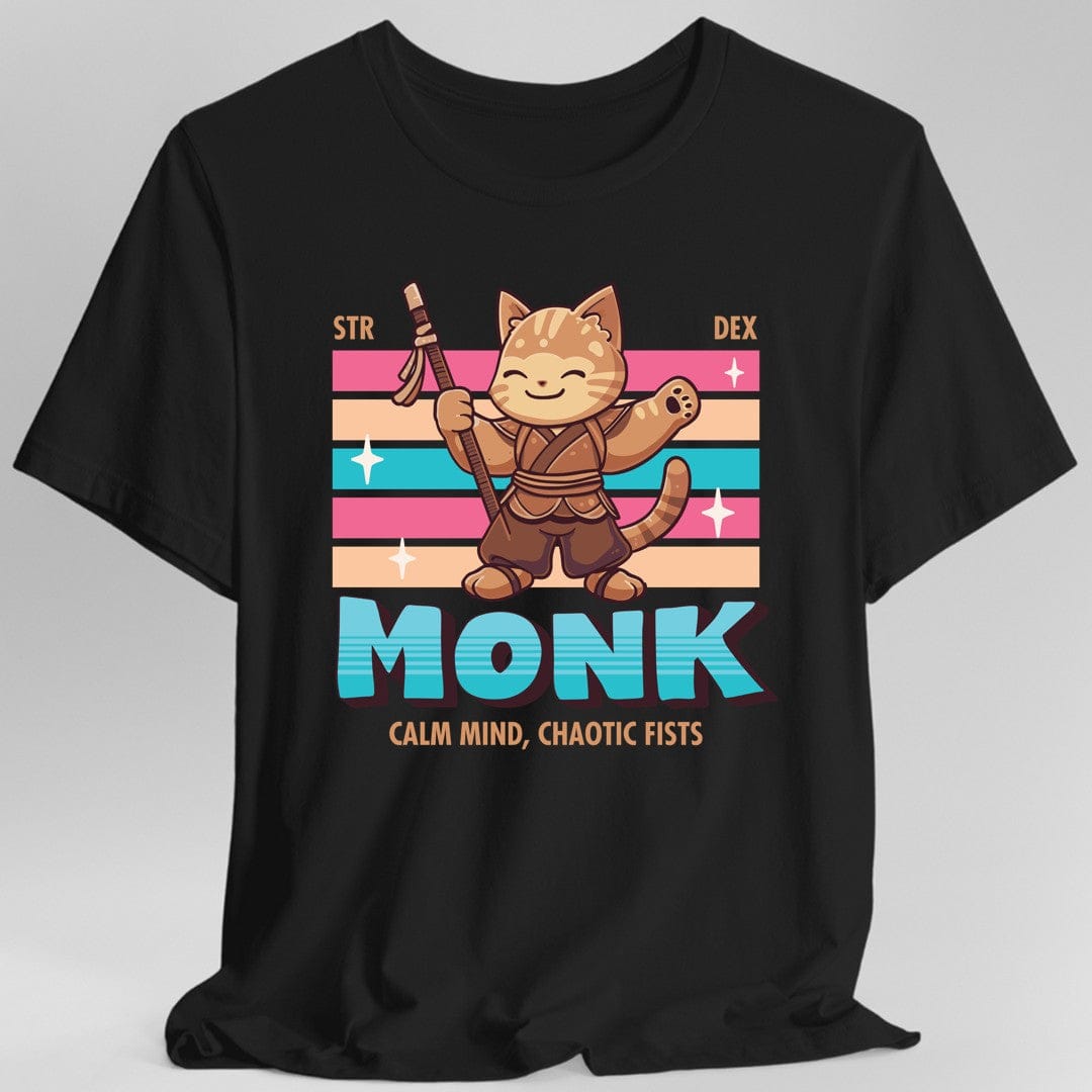 DnD Monk Tshirt Kawaii Cat - Black