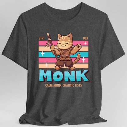 DnD Monk Tshirt Kawaii Cat  - Gray