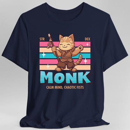 DnD Monk Tshirt Kawaii Cat - Navy Blue
